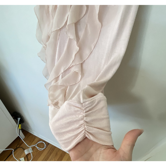 Kenar Blush Light Pink Sleeveless Victorian Ruffle Front Mock Neck Blouse Small - Picture 8 of 9